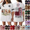 Damen Casual Mode V-Ausschnitt Sport Unabhängigkeitstag Druck Kurzarm Sport T-Shirt Top