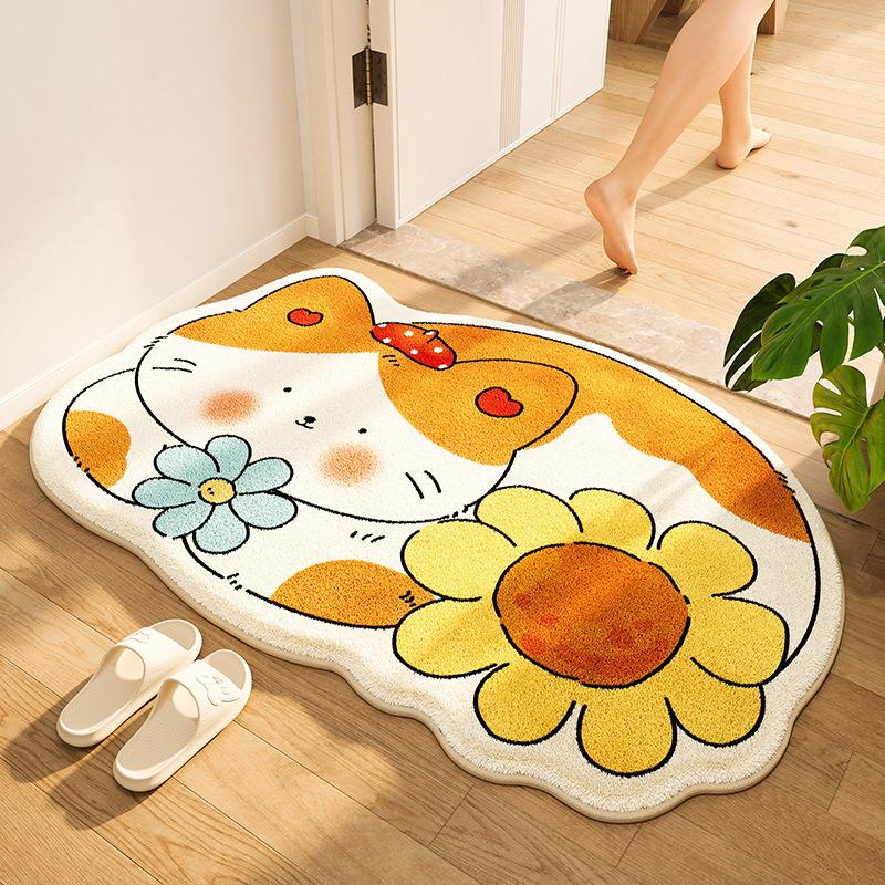 Cartoon Bathroom Door Floor Mat Bathroom Non-slip Foot Pad Imitation Cashmere Pad