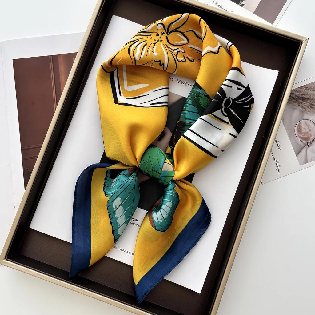 70*70Cm Women Summer Luxury Fashion Print Scarf Soft Satin Hairband Neckerchief Tie Female Headband Foulard  Casual