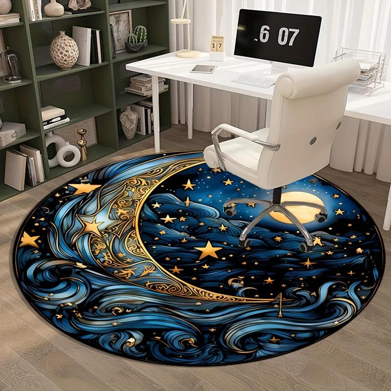 Sun & Moon Flannel Round Rug - Magic Blue Fantasy Decor for Living Room & Bedroom, Plush Anti-Slip Home Gift