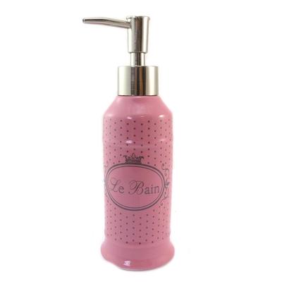 [P5686] - Ceramic Soap Dispenser 'Le Bain' Pink (retro) - 20x6. 5cm