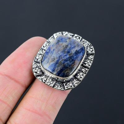 Wedding Gift For Her 925 Silver Natural Sodalite Gemstone Promise Ring Size 9