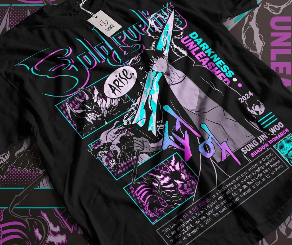 Solo Leveling Arise Schatten Anime T-Shirt Herren Damen Sung Jin-woo Kurzarm Übergroß Locker Baumwolle Herrenbekleidung Top T-Shirts