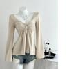 Spring and Autumn New French Design with Twisted Chest Fashionable Style Autumn Spring Hoodie Long Sleeve Top for Women