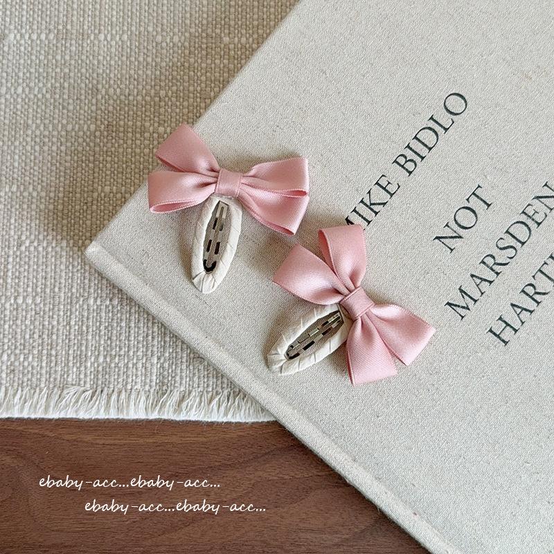 2Pcs Korean Version Children Sweet Pink Bow Hair Clip Side Broken Hair BB Clip Princess Style Rubber Band Hair Accessory