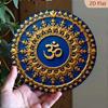 Large Gold Om Symbol Wall Decor, 2D Flat Navy Blue Hindu Spiritual Art for Home Yoga Studio