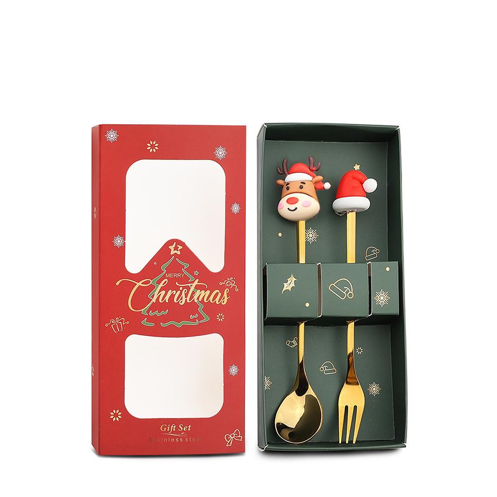 Christmas Dinnerware Set Golden Stainless Steel Spoon and Fork Set Cute Children's Gifts Rice Spoon Fruit Fork Table Accessories