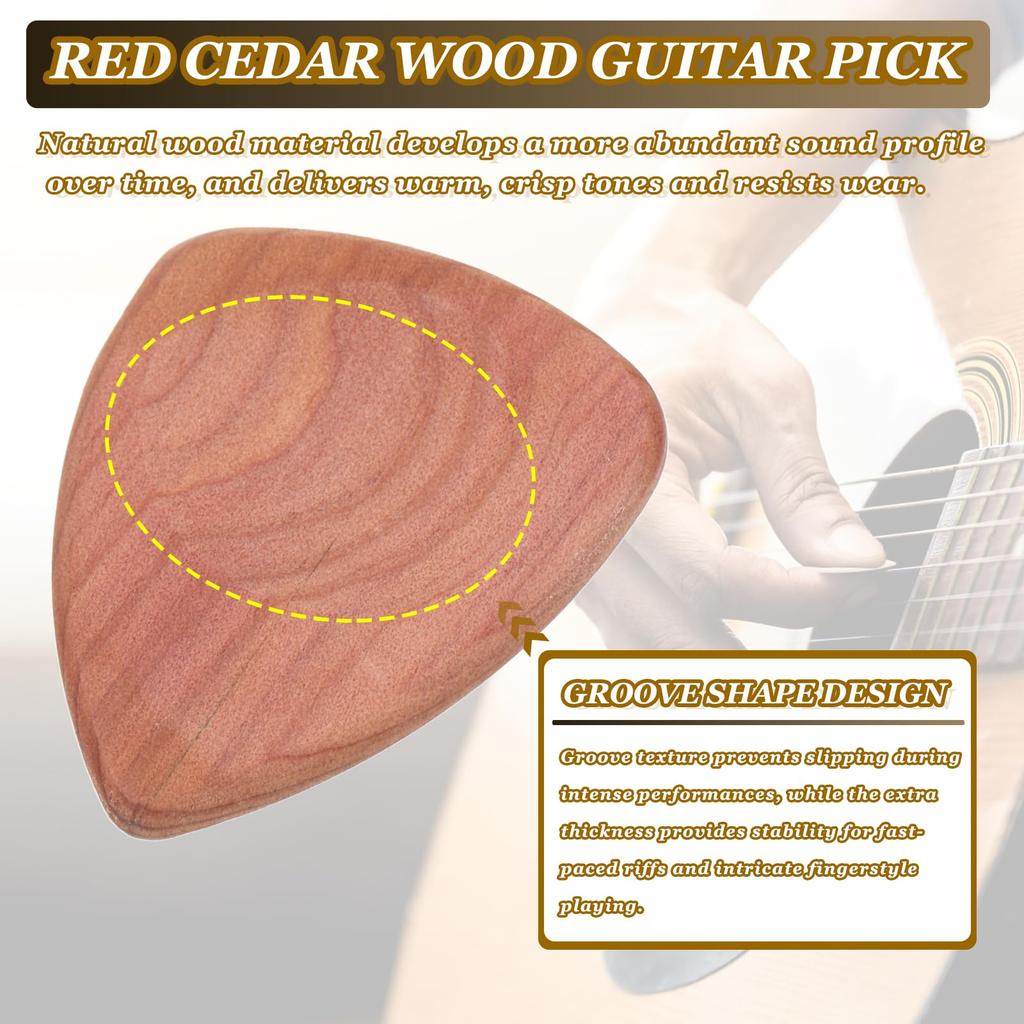 Uxcell Wooden Guitar Set of Extra Thick Pine for Reddish Wood Color Picks, 3, 3.0mm Wood, Grooved, Electric/Acoustic/Bass Guitars,