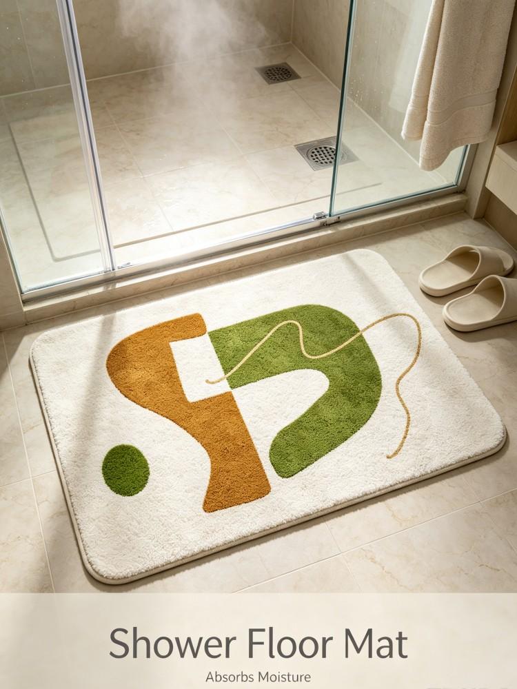 Modern Abstract Geometric Irregular‑Shaped Area Rug Soft Flannel Absorbent Non‑Slip Floor Mat Olive‑Green & Mustard‑Yellow Art C