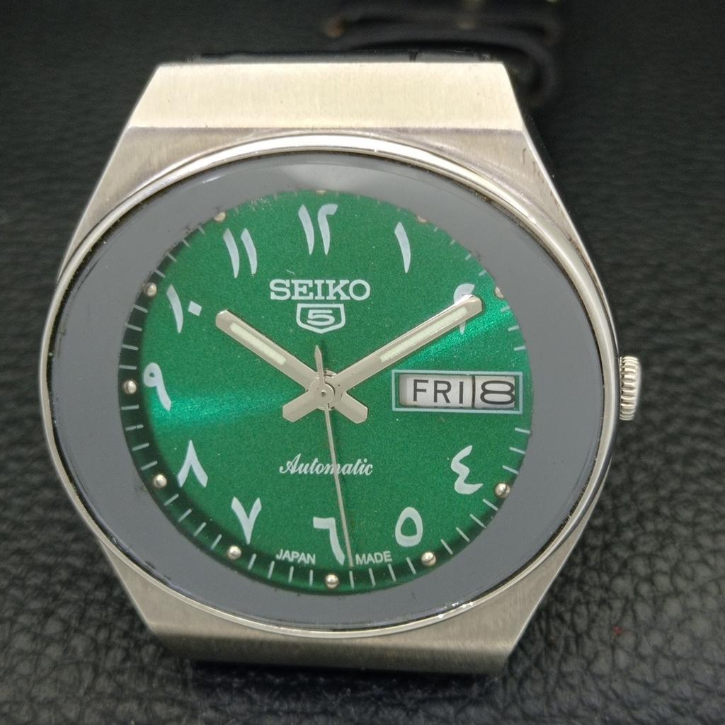 JAPAN VINTAGE SEIKO 5 AUTOMATIC 6309A MENS ARABIC GREEN DIAL WATCH a702529-1