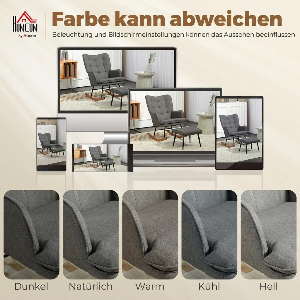 Rocker Chair With Ottoman Comfortable Up To 130 Kg Linen Look 64x89x90cm Dark Gray