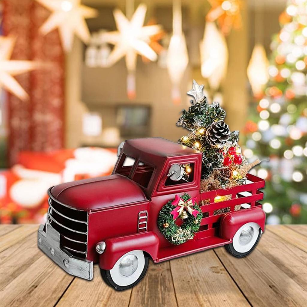Truck Christmas Tree Statue Collection Tabletop Ornament Farm Truck with Pine Tree for Bedroom Living Room Desk Farmhouse Mantel