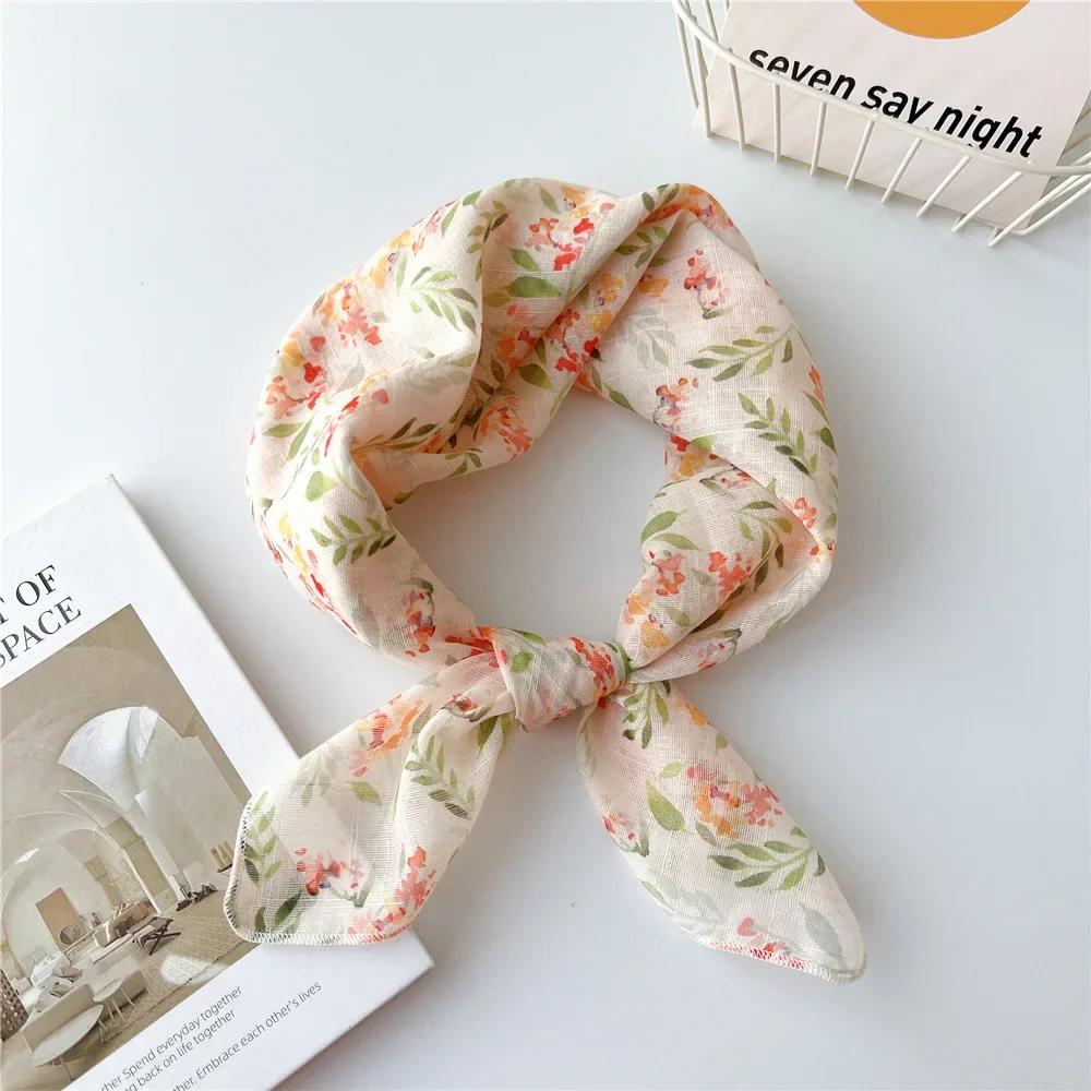 Modisches Bandana-Kopftuch aus Baumwolle für Frauen, kleines Hijab, Blumendruck, Taschentuch, Haarschal, 55 cm, quadratische Stirnbänder, Halstücher