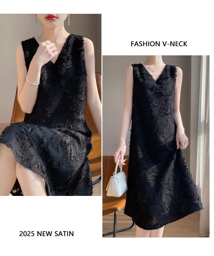 Silk Satin Women's V-neck Sleeveless Cut-out Midi Dress - Summer 2025 Collection