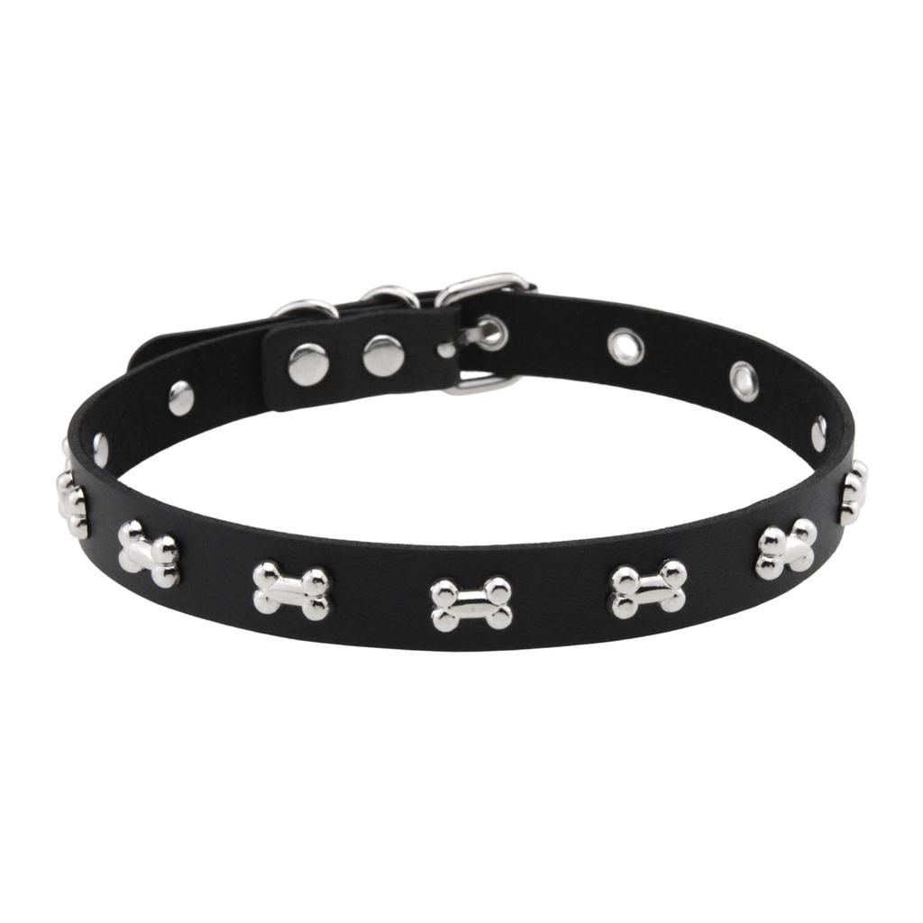 Colar Gargantilha de Couro com Pingente de Osso Estiloso Corrente Ajustável Moda Alternativa Rocker Metal Acessório de Gargantilhas de Couro