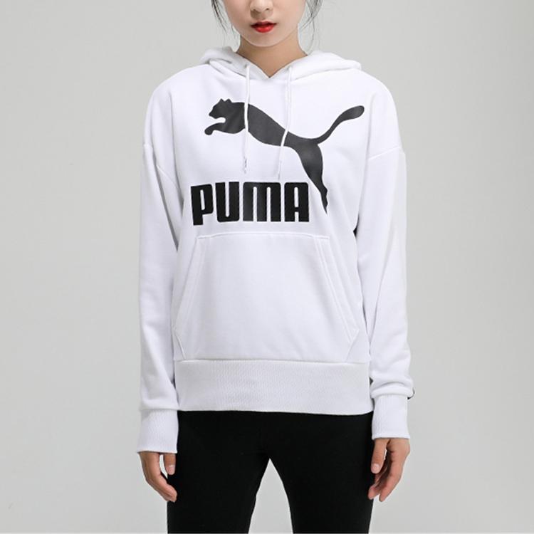 Puma Classics Logo Print Hoodie Women Tops White 599197-02
