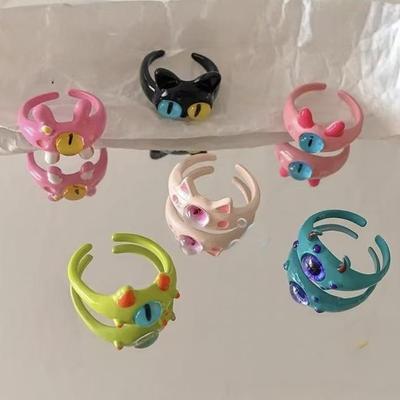 Adorable Cartoon One-Eyed Monster Friendship Ring with Dopamine Diamond for Kids and Couples