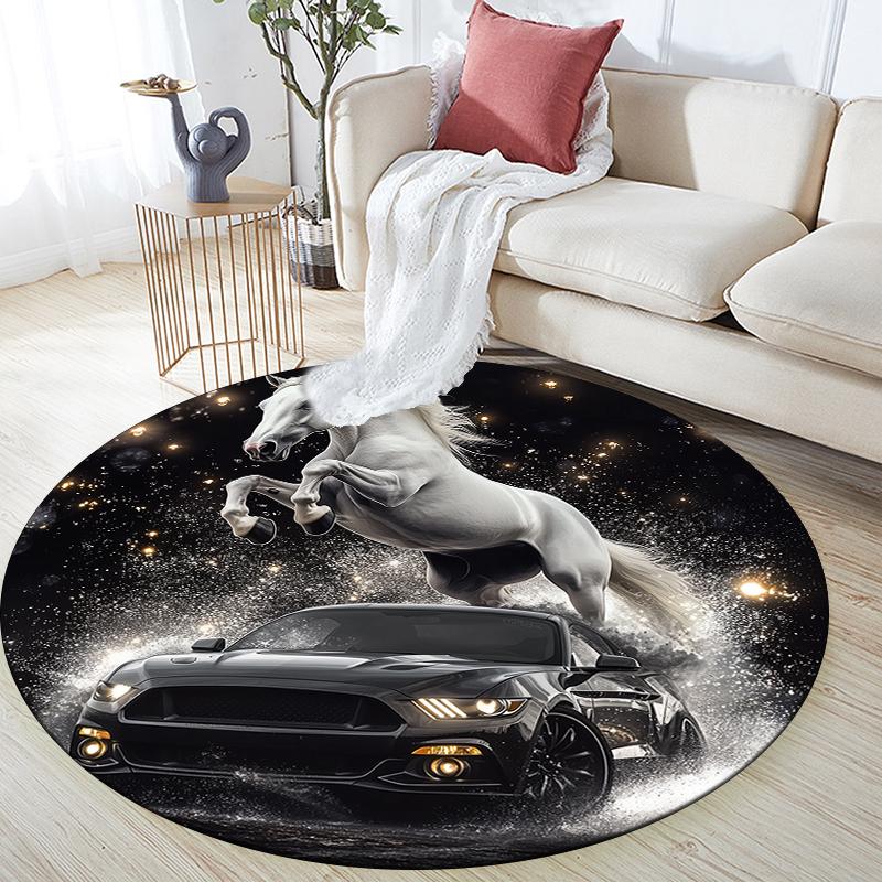 

Gothic Carriage pattern round rug,Carpet Rug for Living Room Bedroom Sofa Playroom Decor,Non-slip Floor Mat,Holiday Gifts and Birthday Gifts 80cmx80cm