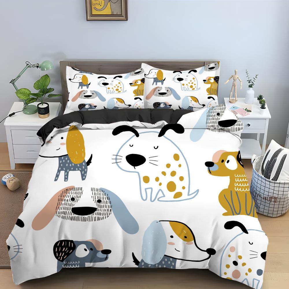 Cartoon Dog King Queen Duvet Cover Lovely Illustrated Pet Puppy Bedding Set  Animal Quilt Cover 2/3pcs Polyester Comforter Cover