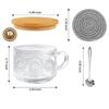 AEE4-Vintage Coffee Glass Mugs Set Of 2, Glass Coffee Tea Cups With Bamboo Lids, Coaster And Spoons,15Oz Clear Embossed 450ML B