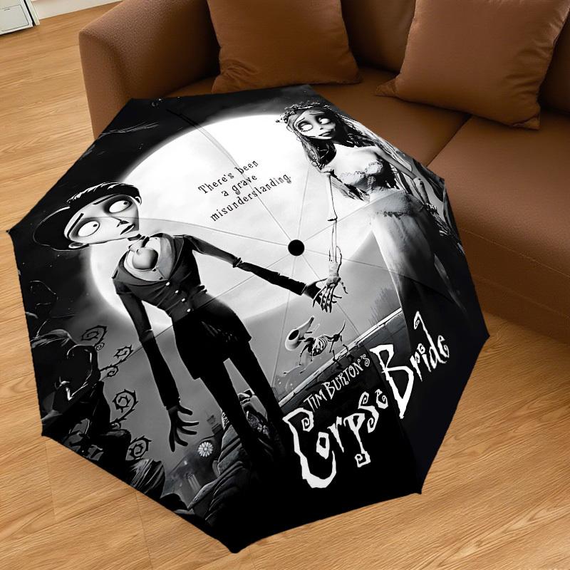 1pc Corpse Bride Automatic Open/Close Umbrella Compact Folding Umbrella with 8-Rib Shaft Lightweight Esign, for Women/Men1208A