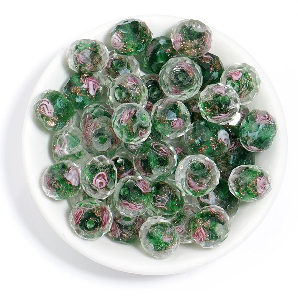 

10pcs/lot 8 10 12mm Colored Faceted Flower Lampwork Beads Loose Spacer Abacus Glass Beads For DIY Girls Charms Bracelet Necklace 8mm зелёный