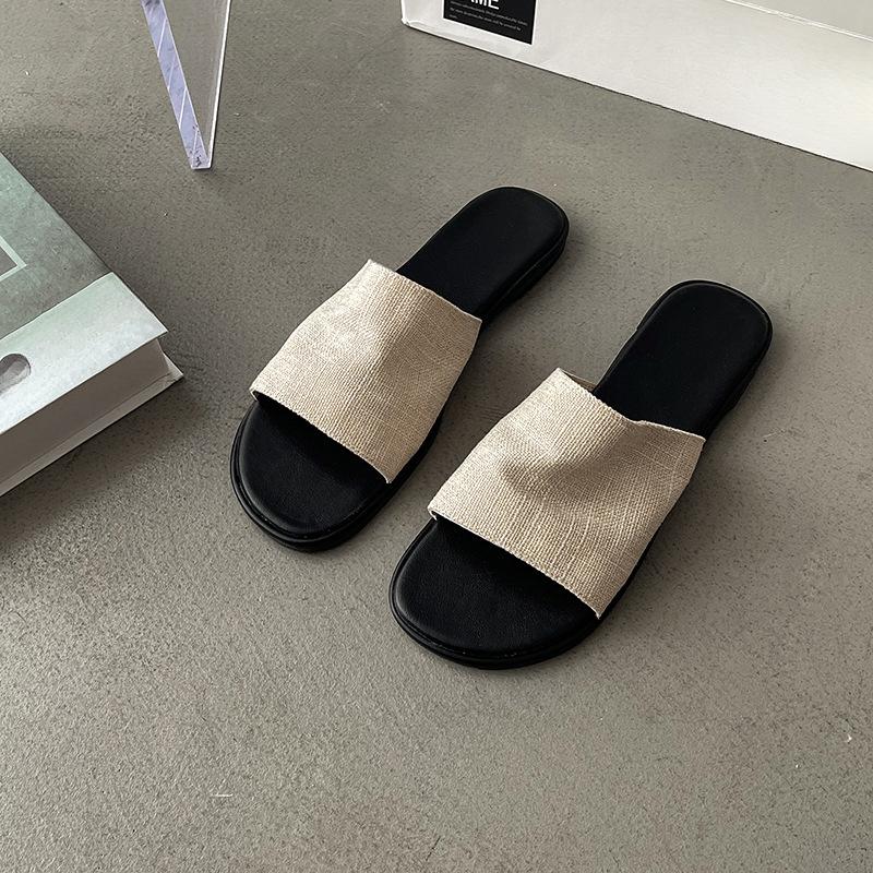 

Ретро обувь Одноплечные тапочки для женщин Новые пляжные сандалии на плоской подошве 40 бежевый