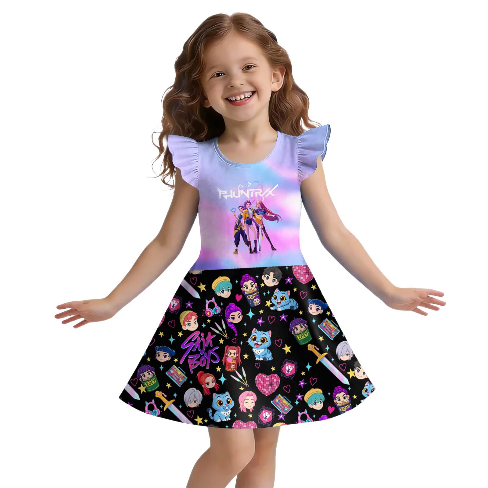 Children s Sleeveless U-neck Summer A-line Floral Casual Holiday Dress 110 синий