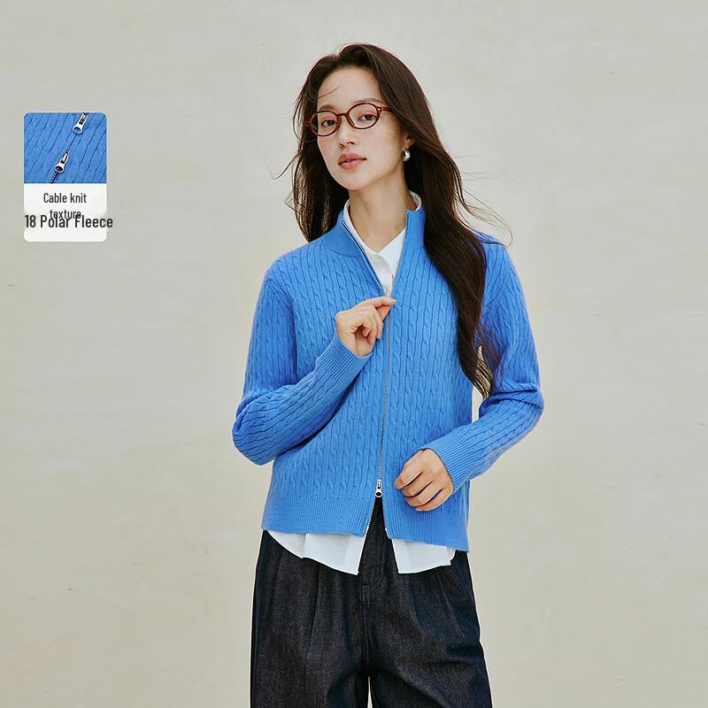 INMAN Women's Half-High Collar Cable Knit Cardigan