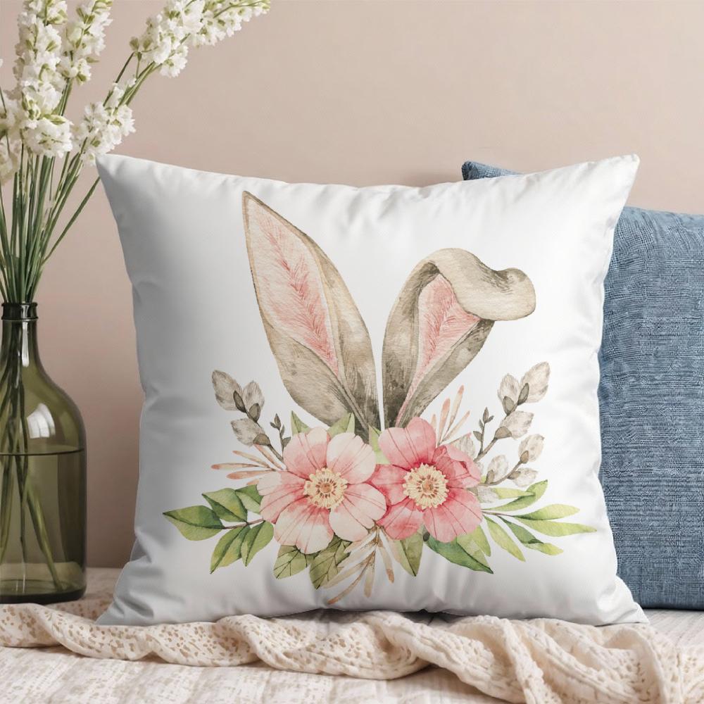 Cute Bunny Cushion Cover Farmhouse Home Decor Pillowcase Cartoon Rabbit Printed Cushion Pillows Cover Happy Easter Decorations