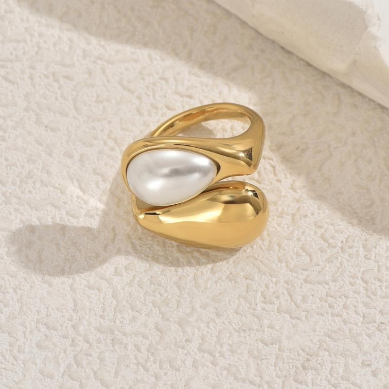 Simple Adjustable Opening Rings Fashion Geometric Pearls Rings Copper Texture Suitable for Wedding and Parties Wear