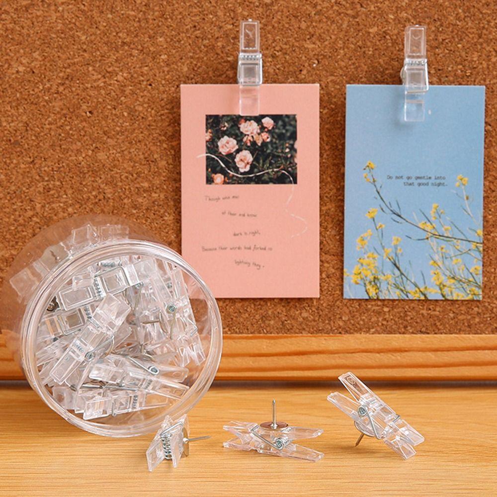 20Pcs/Box Mini Transparent Clip Push Pins Creative Pushpins with Clips  Wall Markers