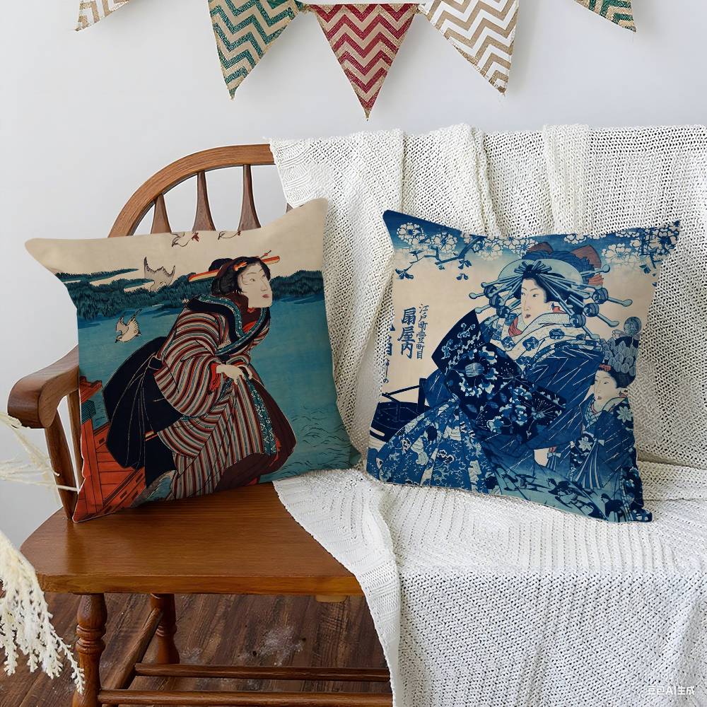 Japanese Artist Exhibition Pillow Case Plush Fabric Soft Pillowcase Double Sided Print Cushion Cover Household Gifts