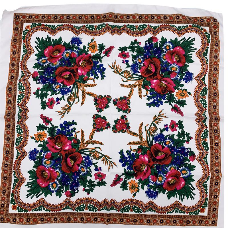 Women Square National Scarf 70*70Cm Russian Retro Floral Print Head Scarves Bandana Foulard Femme Muslim Headwrap Babushka Scarf