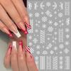 4 Sheets Christmas Nail Stickers for Nail Art 3D Self-Adhesive White Snowflake Nail Art Stickers Winter Xmas Tree Elk Design French Tip Nail Decals