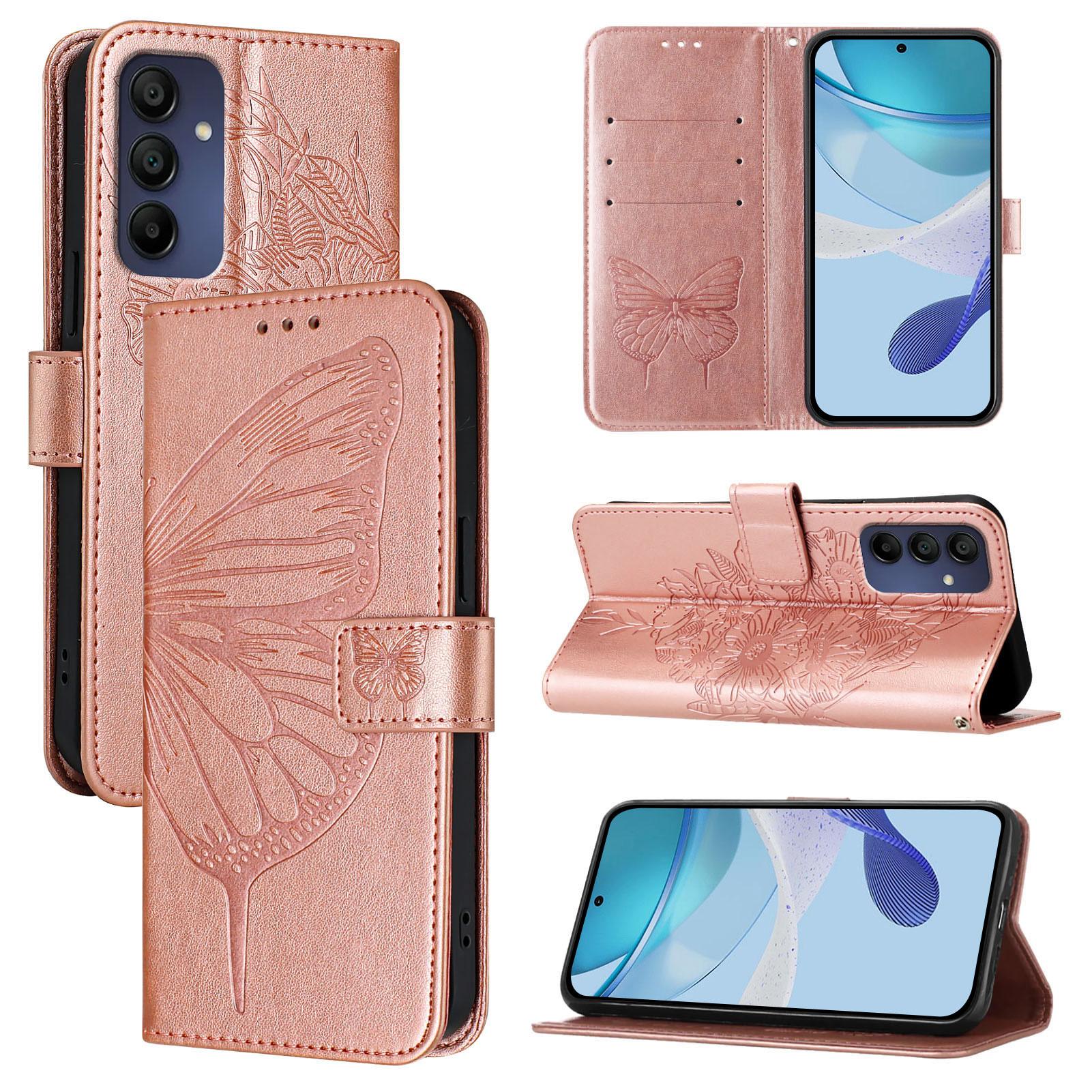 

For Samsung Galaxy A16 5G/A16 4G Wallet Case with Wrist Strap Butterfly Imprint Leather Phone Cover F