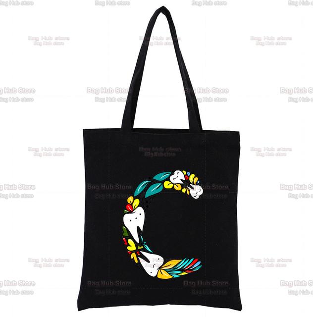 TOOTH 26 Letter Alphabet Printing Canvas Bag Shopper Bag Harajuku Style Women Bags Shoulder Bag Handbag