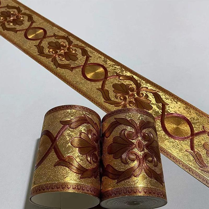3D Selbstklebende Wandleistenbordüre Aufkleber Wasserdicht Gold Luxuriös Pvc Tapete Wohnzimmer Badezimmer Taillenlinie Heimdekor
