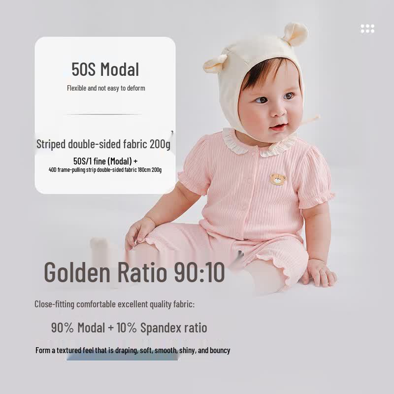 Labi Baby Girls' Pink Lace Modal Full-Open Romper