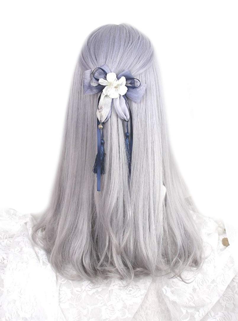 

INMAN Full Heat Gradient Wig, Wig, Long, Loose, Straight, Harajuku, Lolita, Resistant, Purple, Gray,