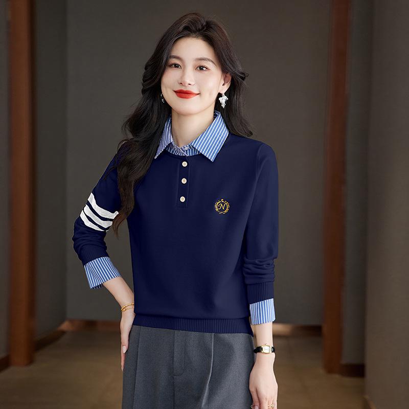 2025 Autumn Fashion Women's Faux Two-Piece Knitted Sweater - Versatile and Stylish Top