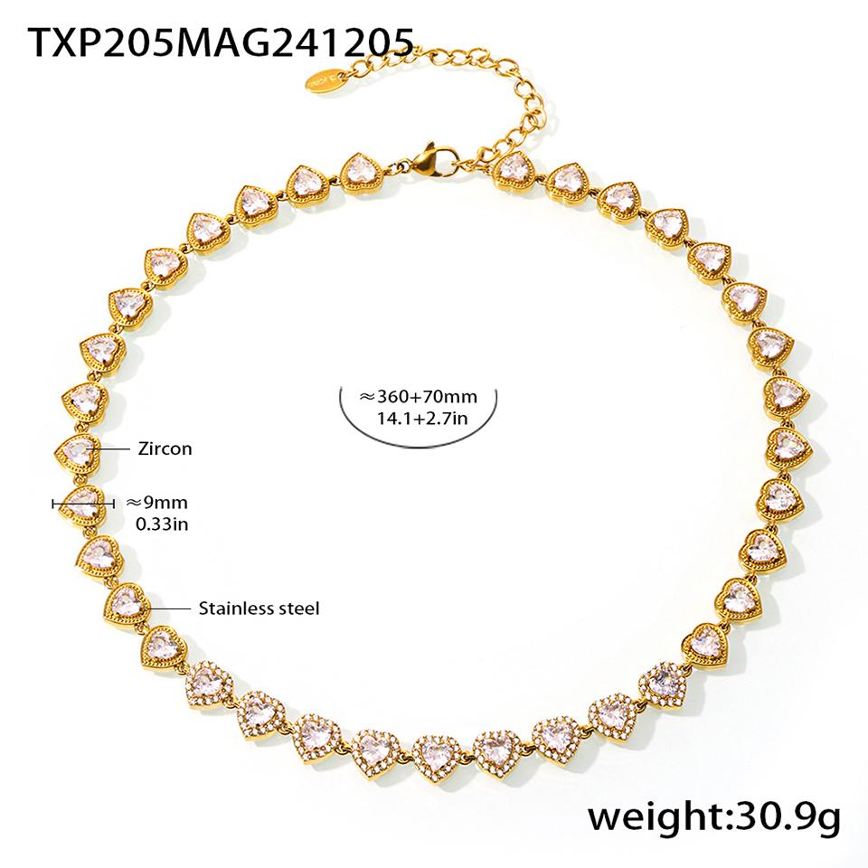 Stainless Steel Chain Necklace Bracelet With Heart Zircon For Women 18k Gold Plated Women's Necklaces Bracelets Luxury Zircon