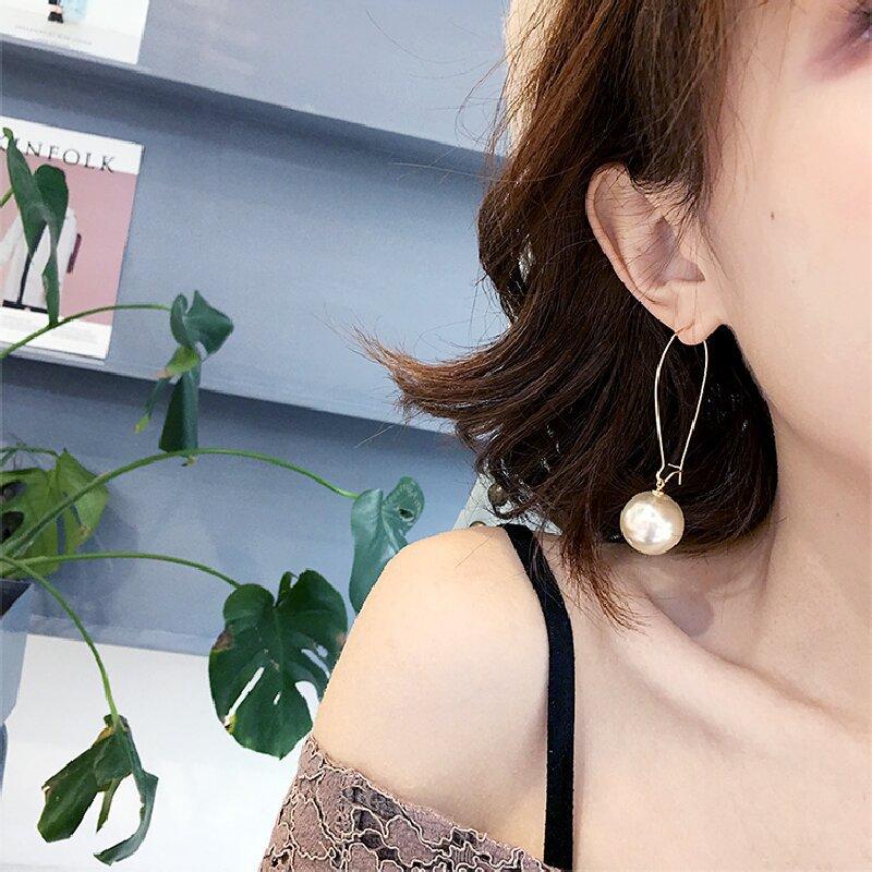 Women's Elegant Versatile Dangle Earrings, Minimalist Faux Pearl Hoop Design