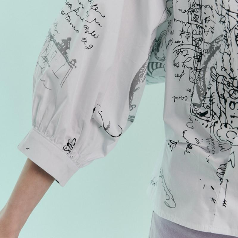 MAXZA Croquis Print Volume Sleeve Shirt Blouse Zc06qb021on