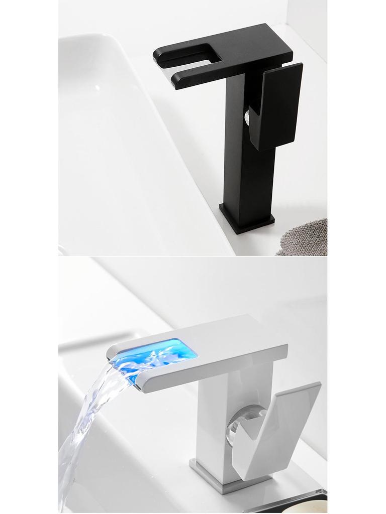LED Waterfall Faucet for Bathroom Sink - Hot & Cold Water Basin Tap