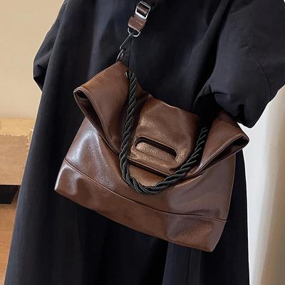 Rope Handle Design Big PU Leahter Crossbody Bags for Women 2024 Spring Fashion Designer Female Shoulder Bag Handbags