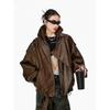 American Retro Brown Leather Jacket for Women's Spring, Autumn and Winter New Motorcycle Leather Jacket Top