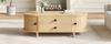 Round Coffee Table with Roller Doors, Light Wood, 2 Drawers, MDF Living Room Table with Solid Wood Legs, 100×50×36cm, Load Capacity Up To 50kg
