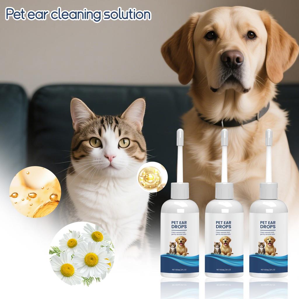 Köpekler ve Kediler İçin Evrensel Kulak Temizleyici, Yatıştırıcı Kulak Temizleyici Koku Rahatsızlığını Azaltır Evcil Hayvan Kulak Temizleyici, 60ML(1PC)