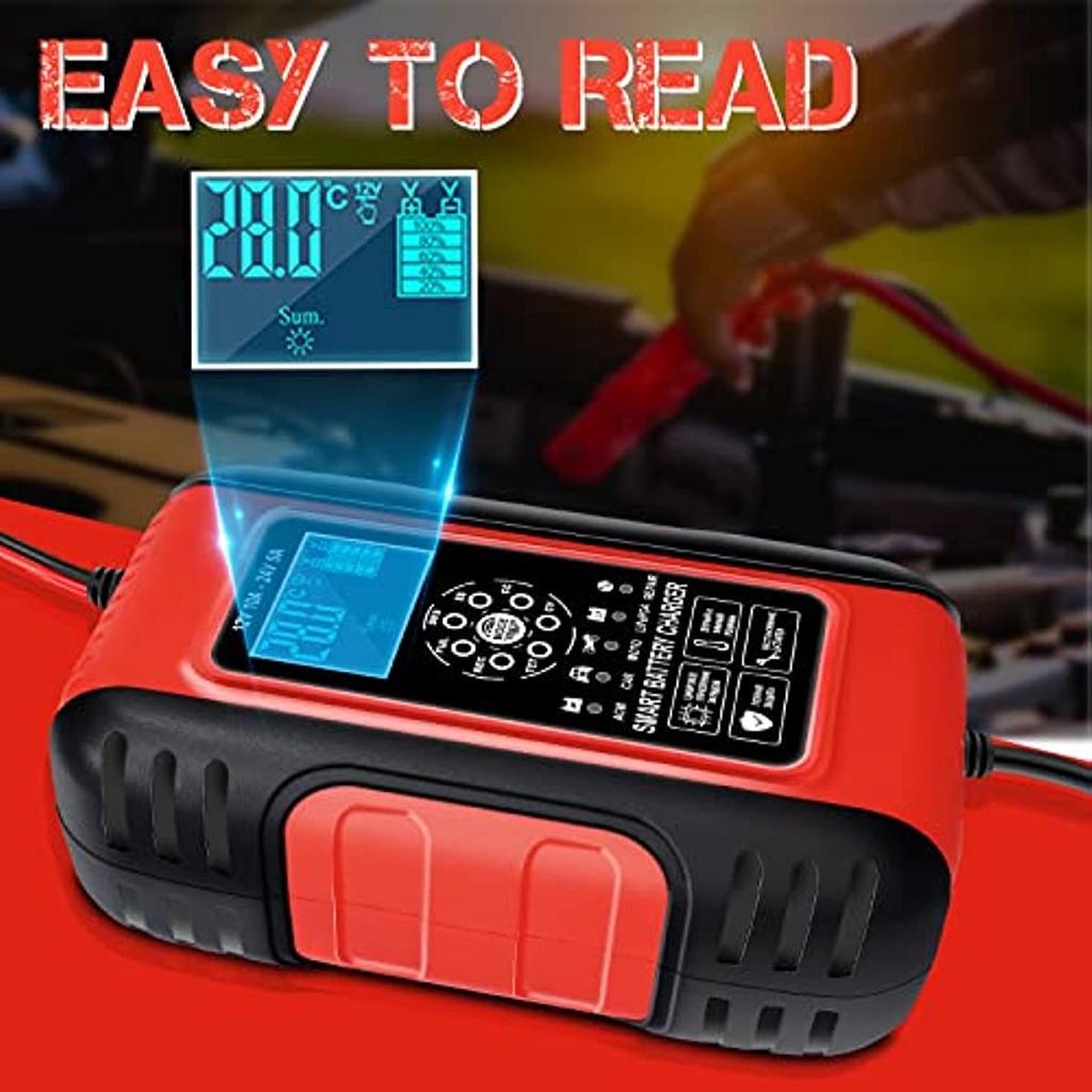 Battery Charger 10A 12V/24V Battery Charger Battery Battery Battery Car Moto Full Automatic Lcd Touch Screen Multiple Protections For Lead Acid Batte